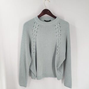 Simply Vera Vera Wang Ribbed Mock Neck Lace Chunky Knit Pullover Sweater Gray M‎
